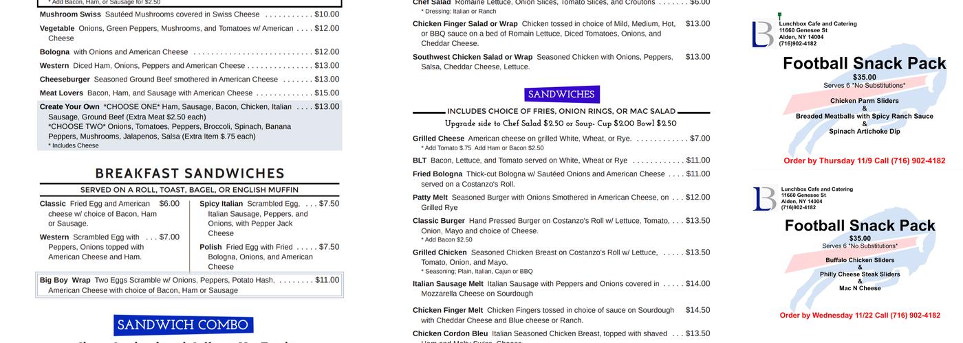 LunchBox Cafe and Catering Menu