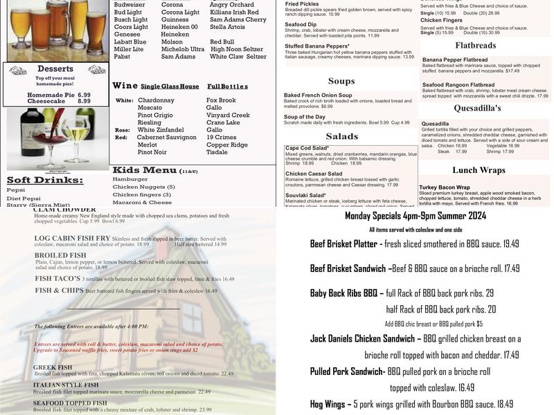 Indian Falls Log Cabin Menu