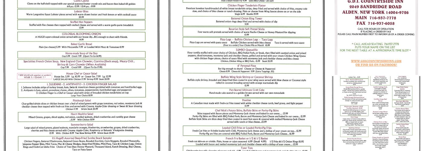 GDI Countryside Inn Menu