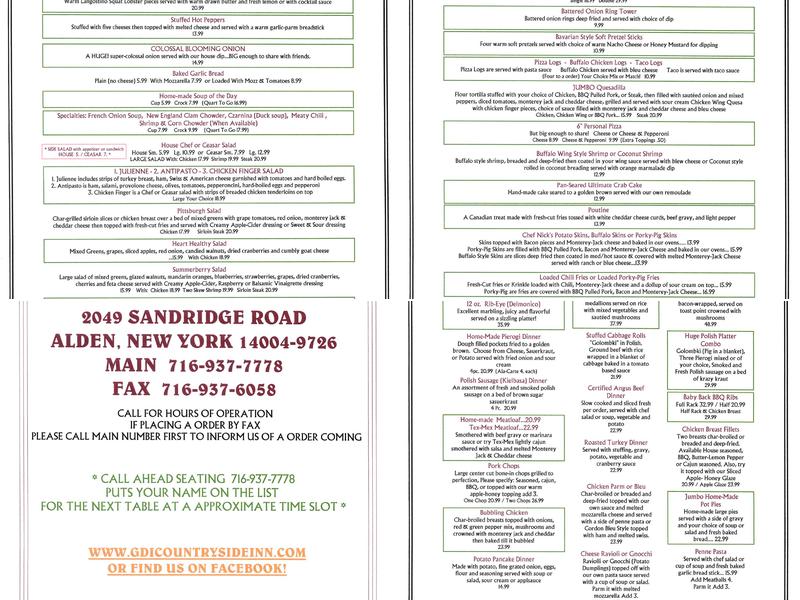 GDI Countryside Inn Menu
