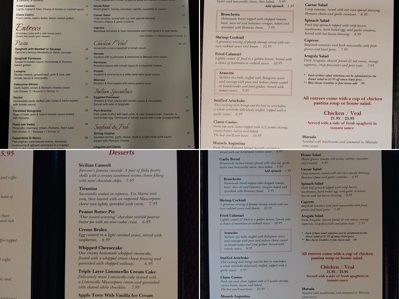 Orazio's by Zarcone Menu