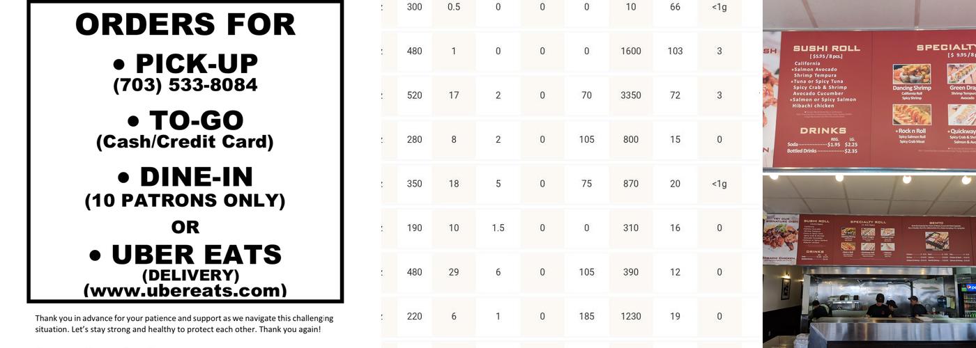 Quickway Japanese Hibachi Menu