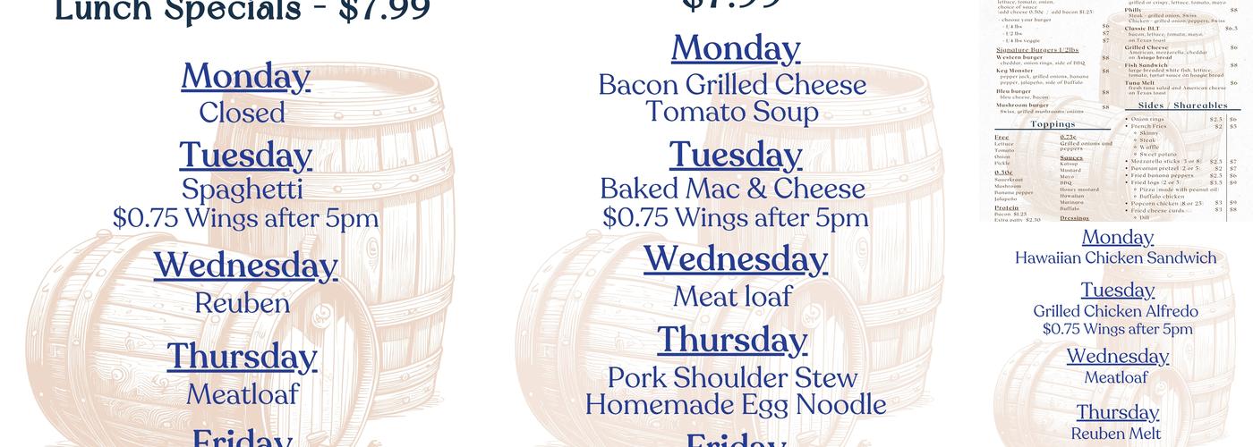 The Empty Keg Menu