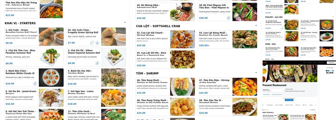 Present Restaurant Menu