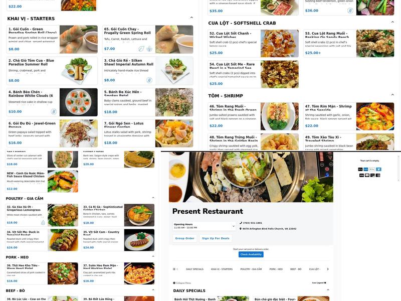 Present Restaurant Menu