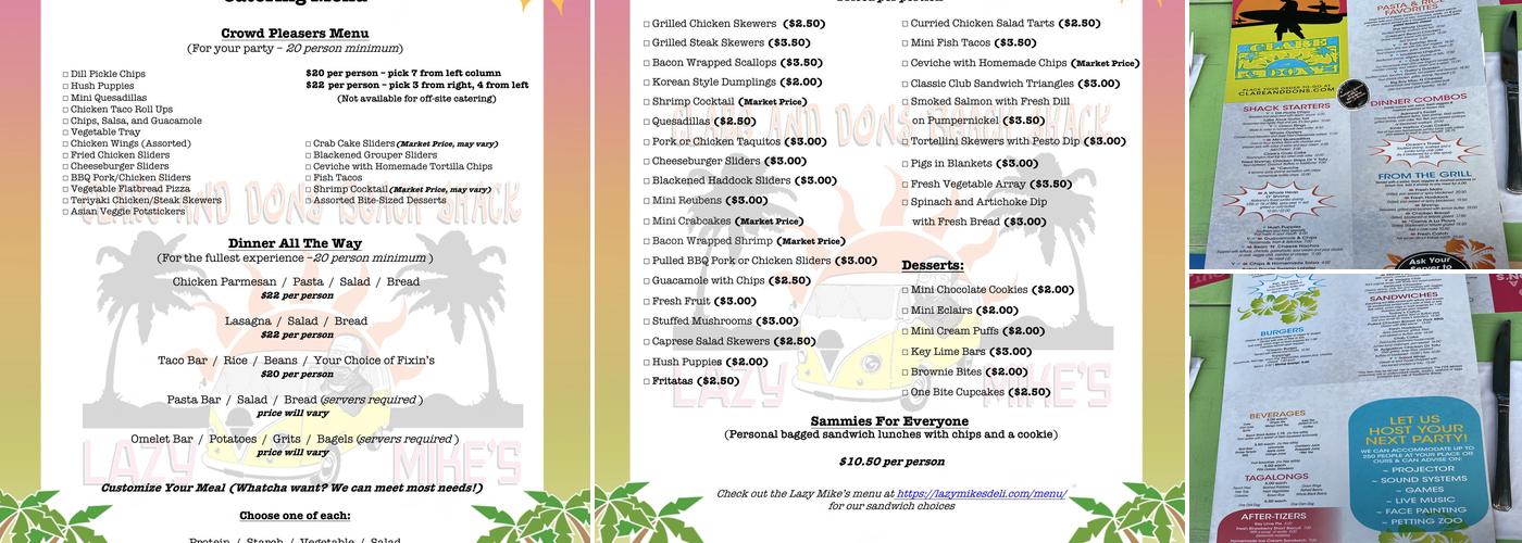 Clare & Don's Beach Shack Menu