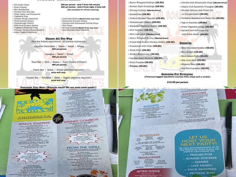 Clare & Don's Beach Shack Menu