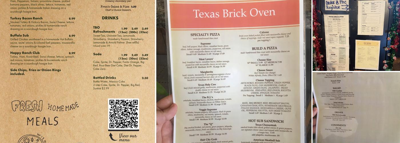 Texas brick oven Menu