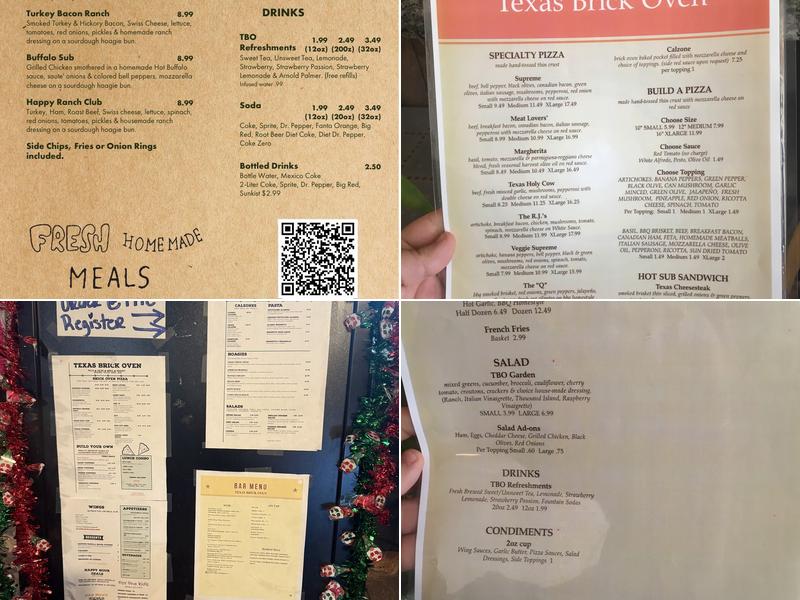 Texas brick oven Menu
