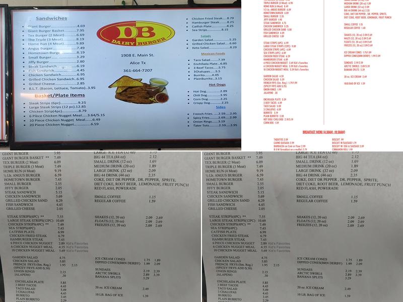 Dairy Burger Menu
