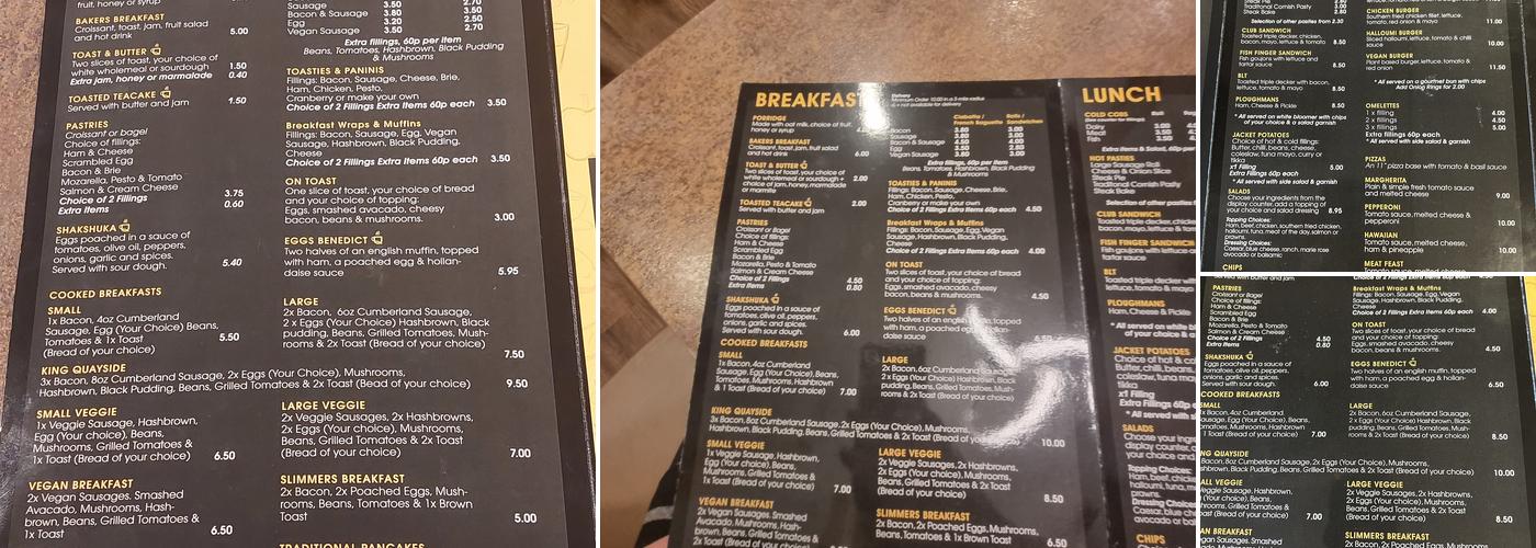 Quayside Cafe (Nottingham) Ltd Menu