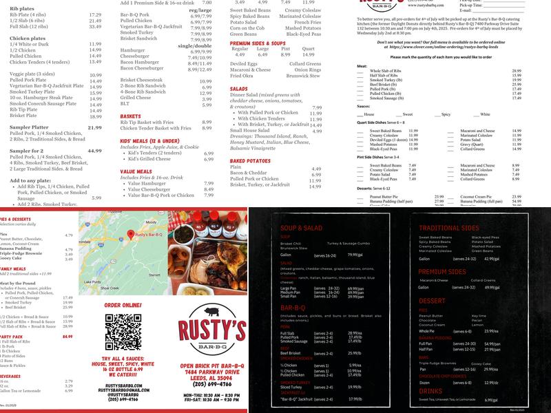 Rusty's Bar-B-Q Menu