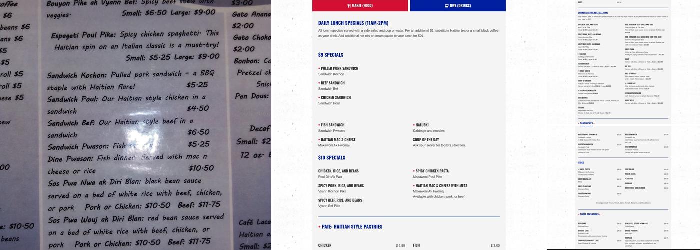 Haitian Sensation Coffee Shop Menu