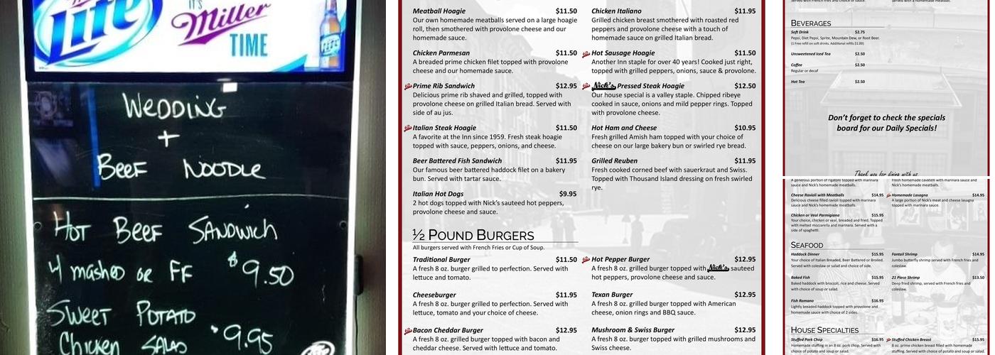 Nick's Inn 62 Restaurant and Tavern Menu