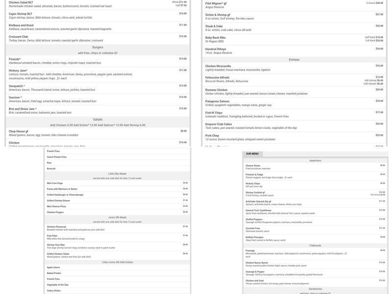 Hickory Bar & Grille Menu