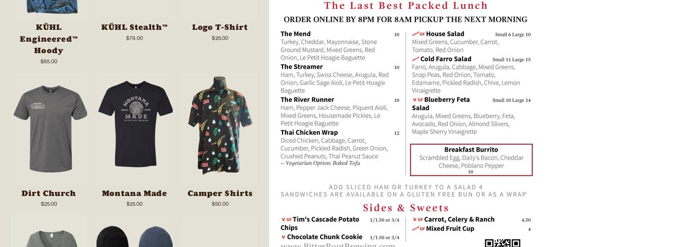 Bitter Root Brewing Menu