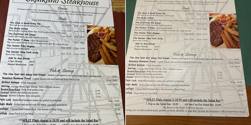 Skalkaho Steak House Menu