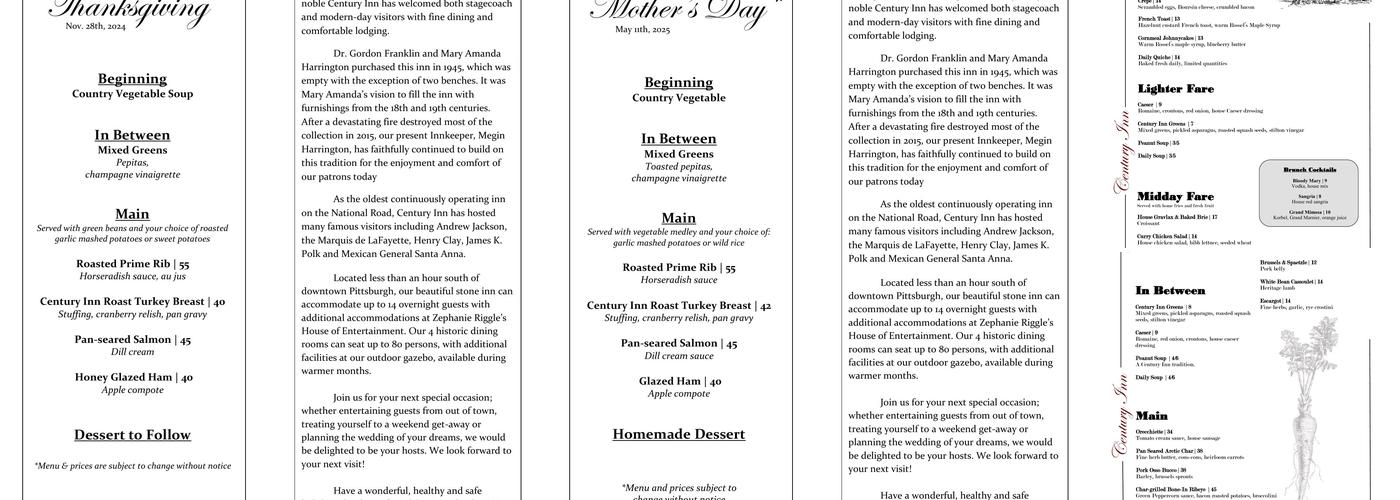 Century Inn Menu