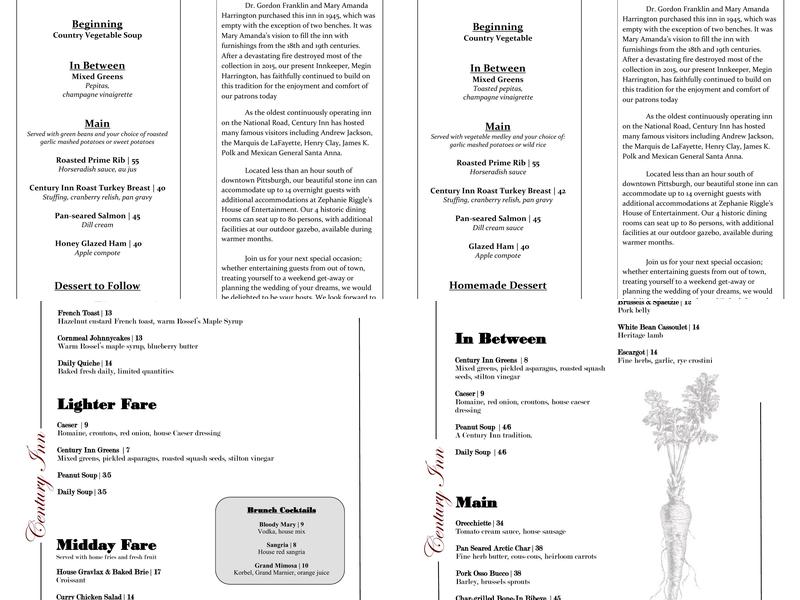 Century Inn Menu