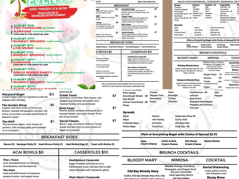 Social on Fenwick Menu