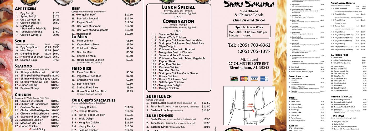 Shiki Sakura Menu