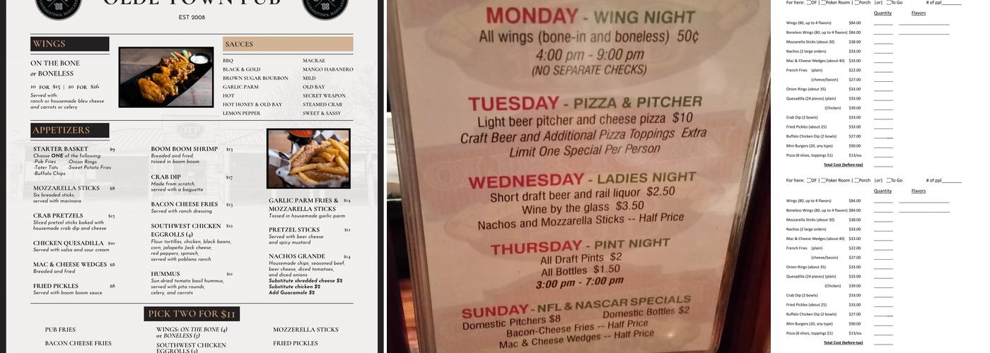 Olde Town Pub Menu