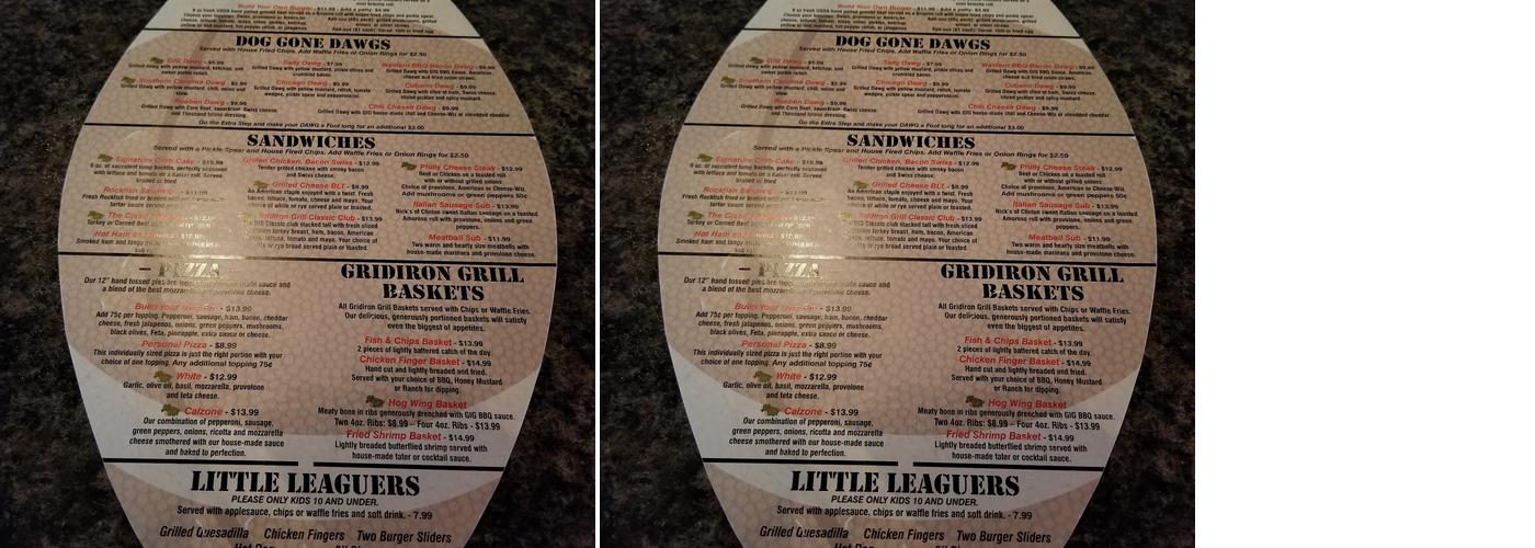 Gridiron Grill Menu