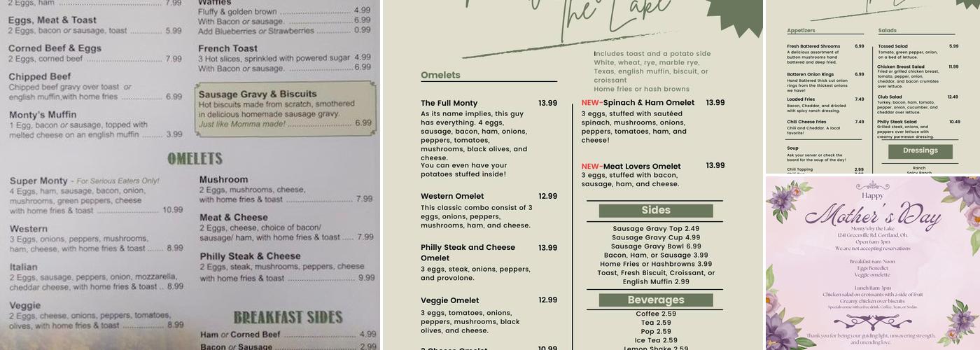 Monty's By The Lake Menu