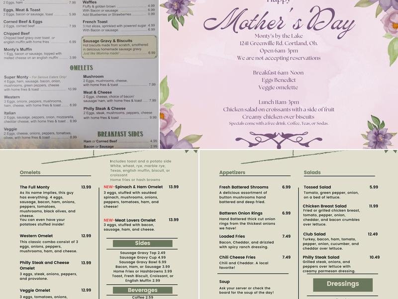 Monty's By The Lake Menu