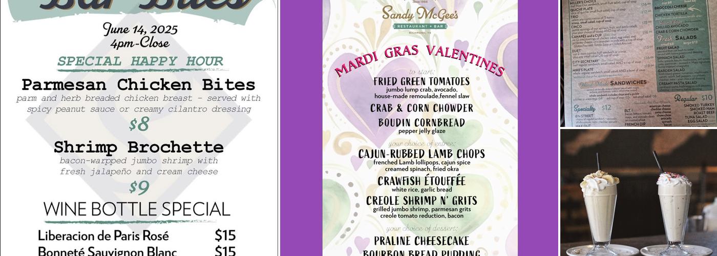 Sandy McGee's Restaurant Menu