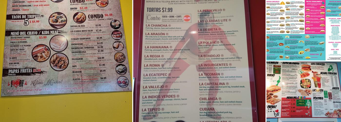Tortas Las Llardas Menu