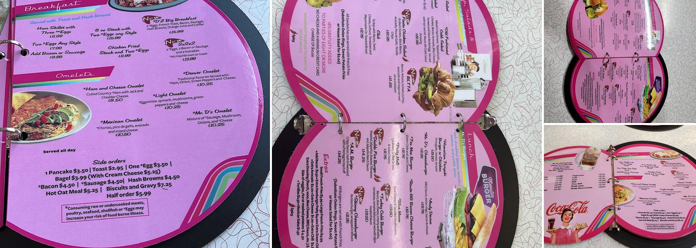 Mr D'z Route 66 Diner Menu