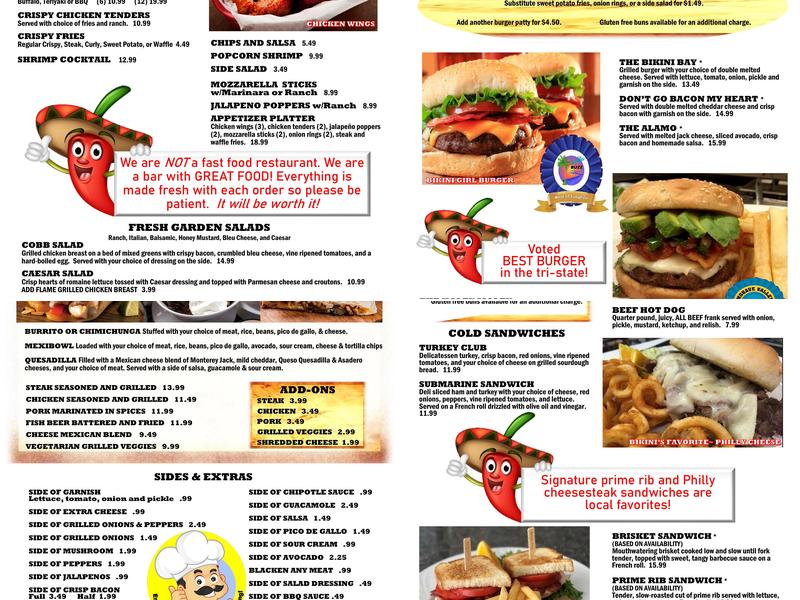 Bikini Bay Sports Bar & Grill Menu