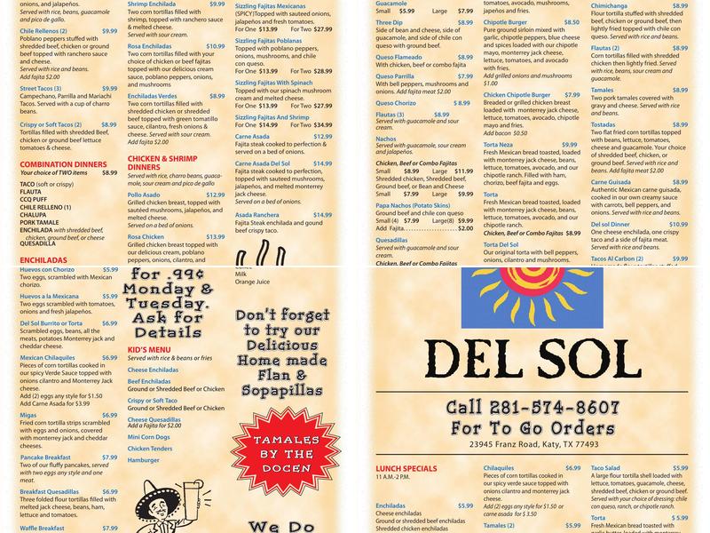 Cafe del Sol Menu
