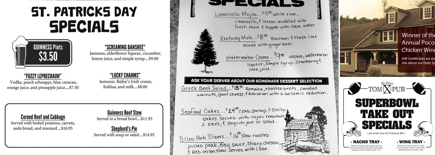 Tom X Pub Menu