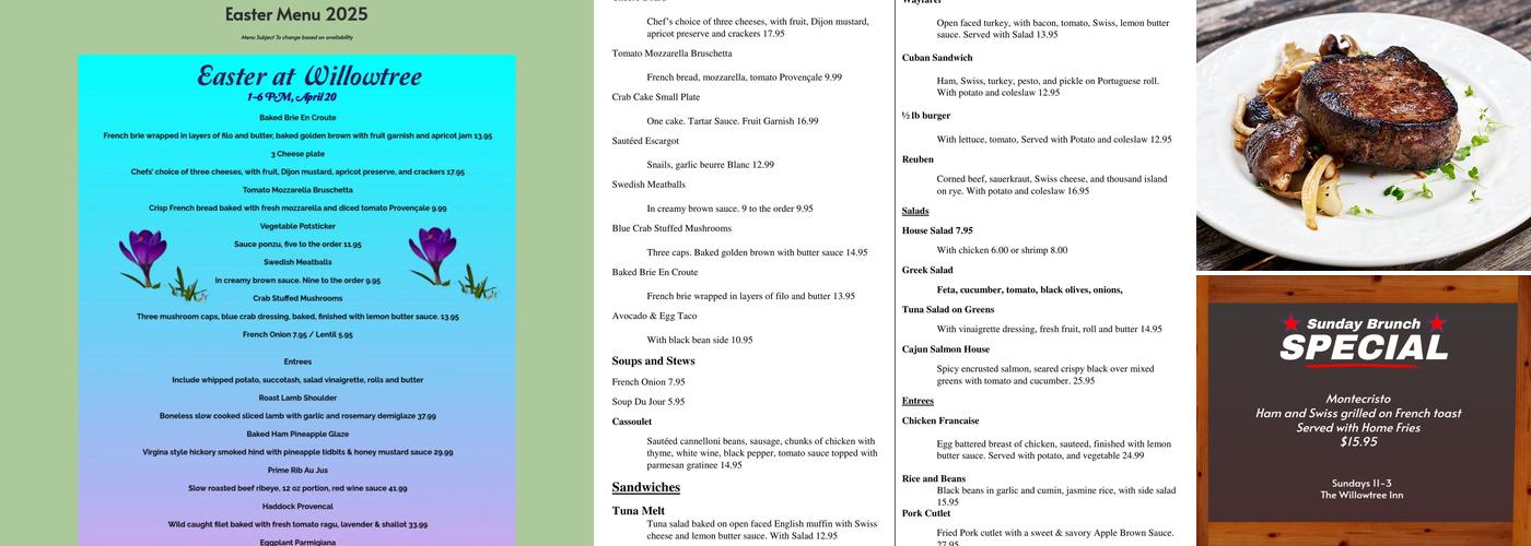 Willowtree Inn Restaurant Menu
