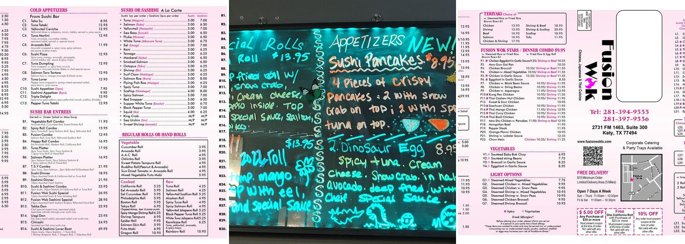 Fusion Wok Sushi and Stir Fry Menu