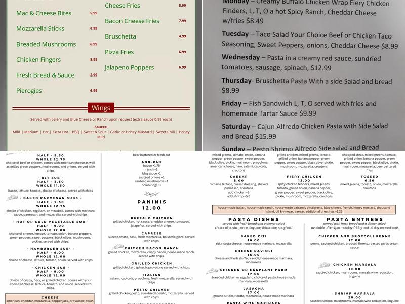 Papa V's Pizzeria Menu