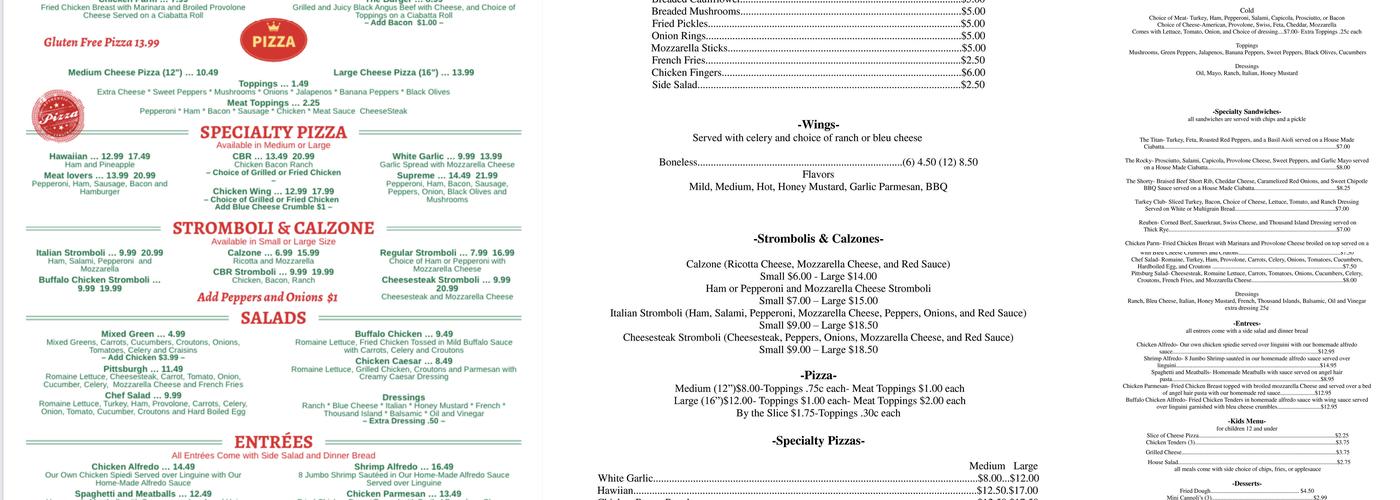 IHS Pizza and Sandwich Shop Menu