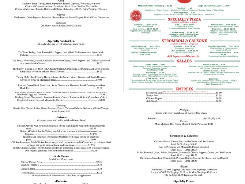 IHS Pizza and Sandwich Shop Menu