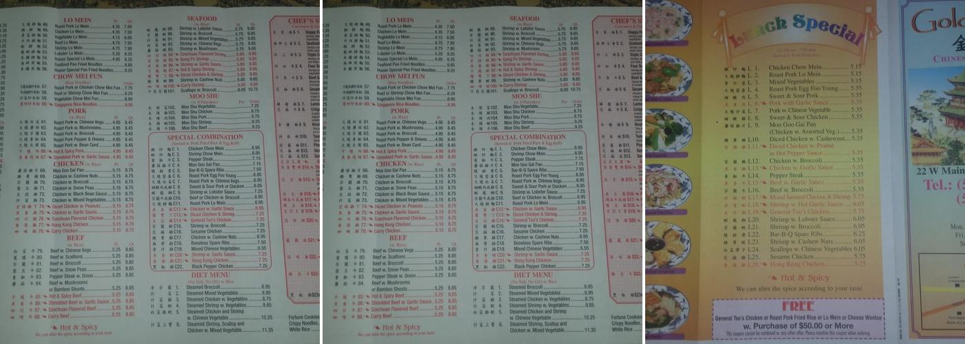 Golden City Chinese Menu