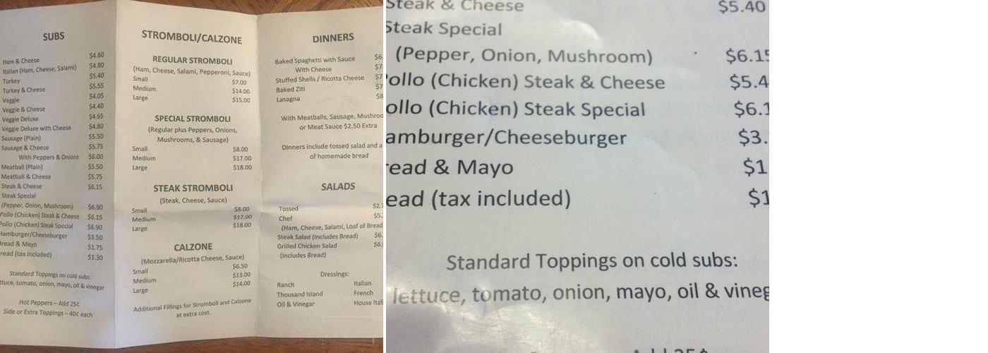 Vinnie's Pizza Menu
