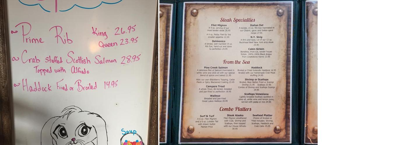 Log Cabin Inn Menu