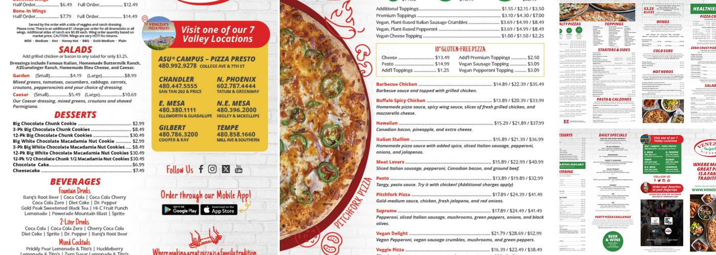 Venezia's Pizzeria Menu