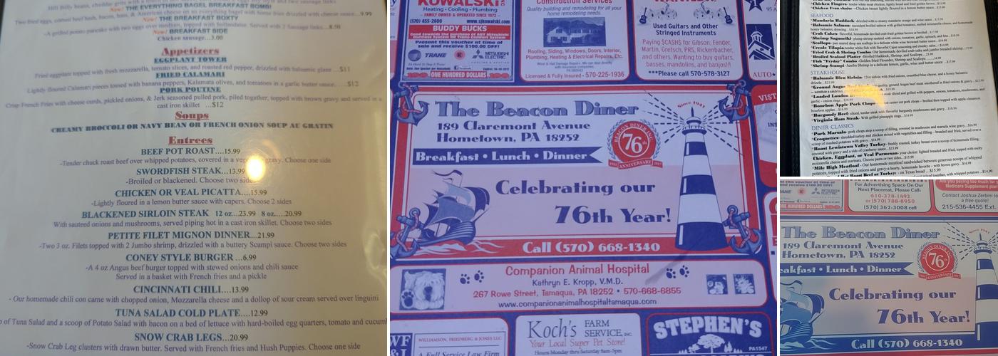 The Beacon Diner Menu