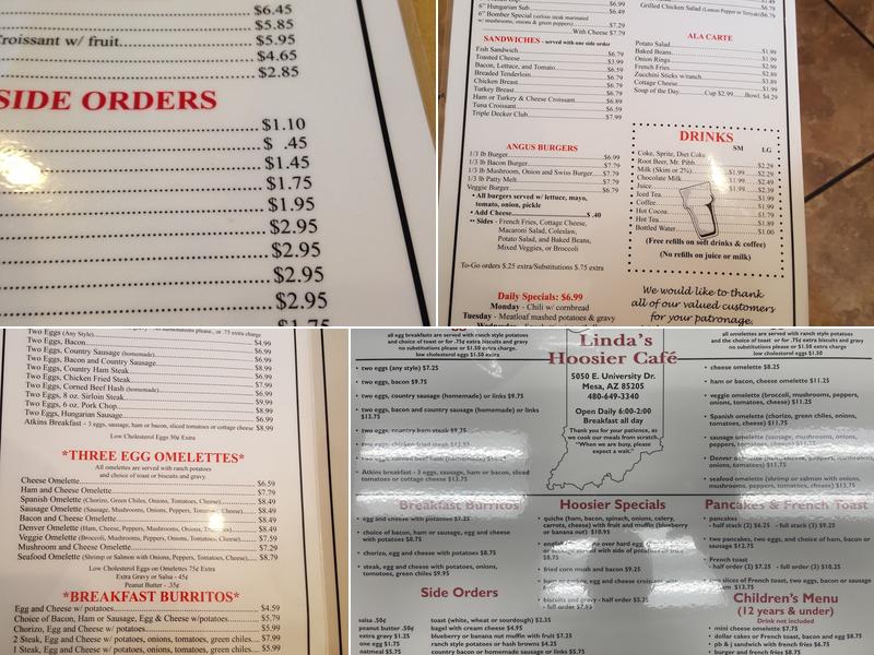 Linda's Hoosier Cafe Menu