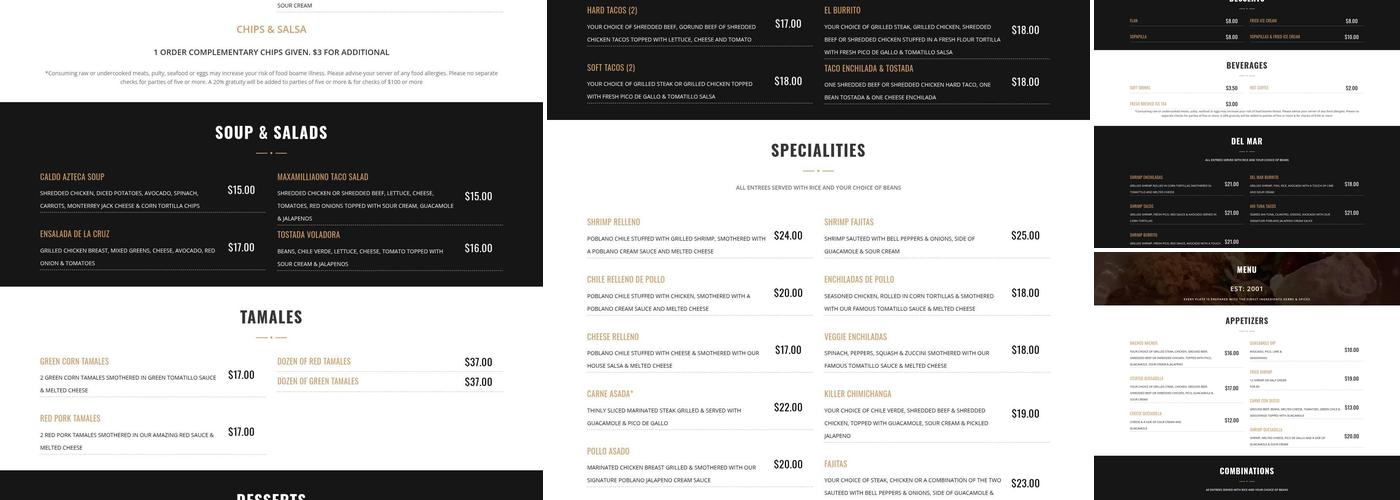 De La Cruz Mexican Grille Menu