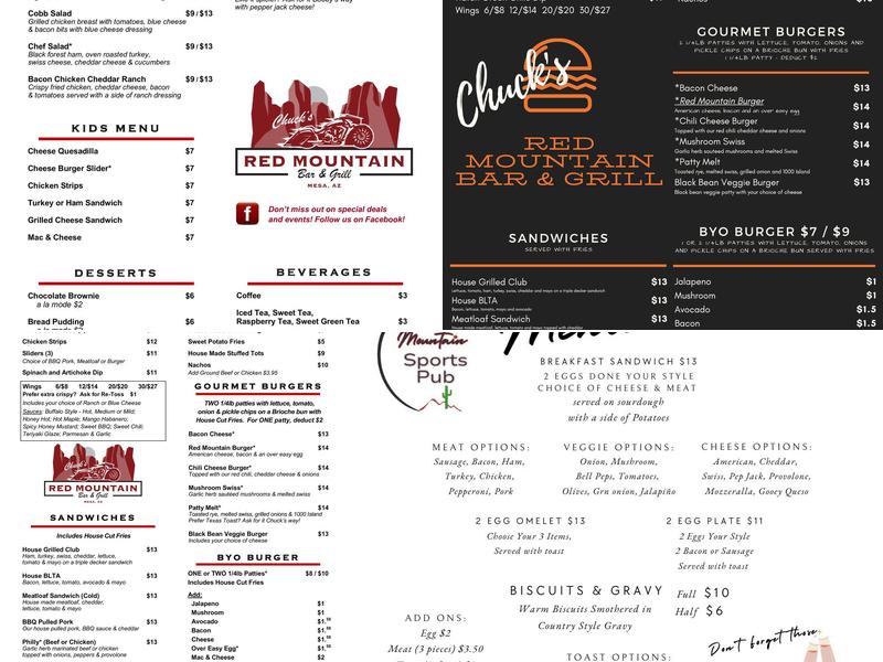 Red Mountain Bar & Grill Menu
