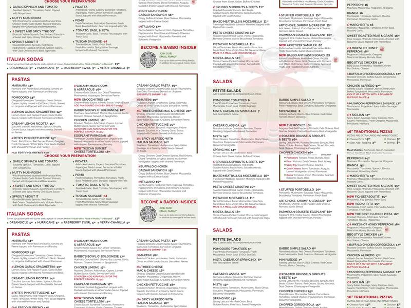Babbo Italian Eatery Menu