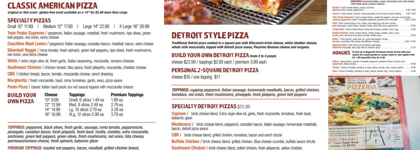 Twin Peaks Pizzeria Menu